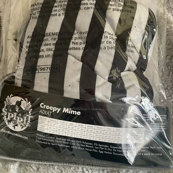 Spirit Creepy Mime Costume with Black and White Stripes - Picture 3 of 4